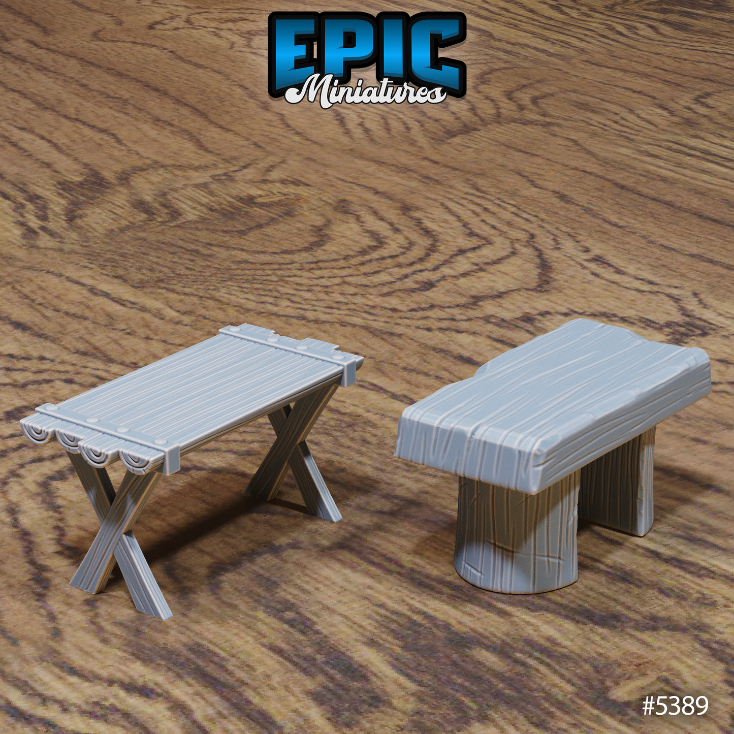 Medieval Hut, Scatter Set - Tables and Chairs (6 Variants Available) - Epic Miniatures