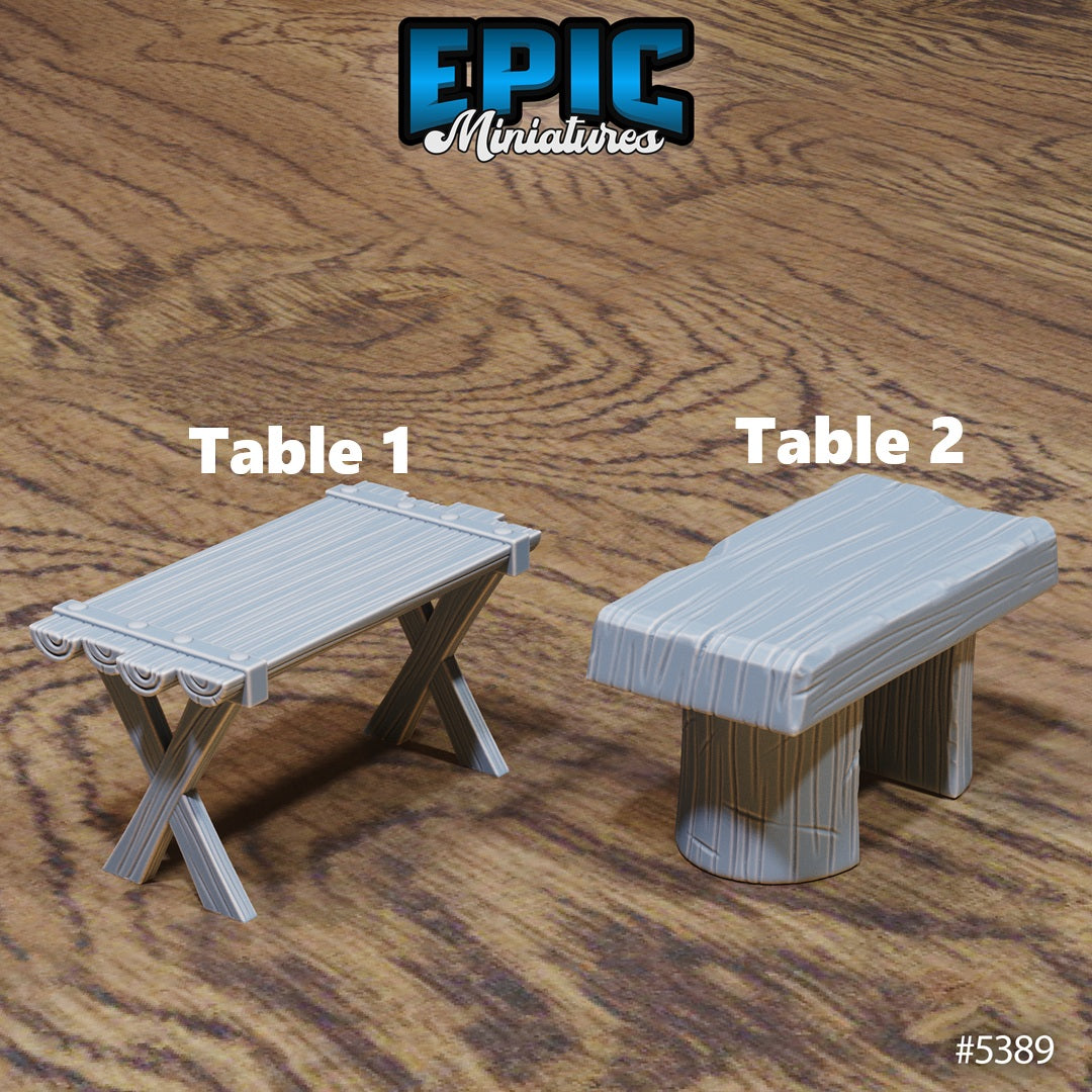 Medieval Hut, Scatter Set - Tables and Chairs (6 Variants Available) - Epic Miniatures