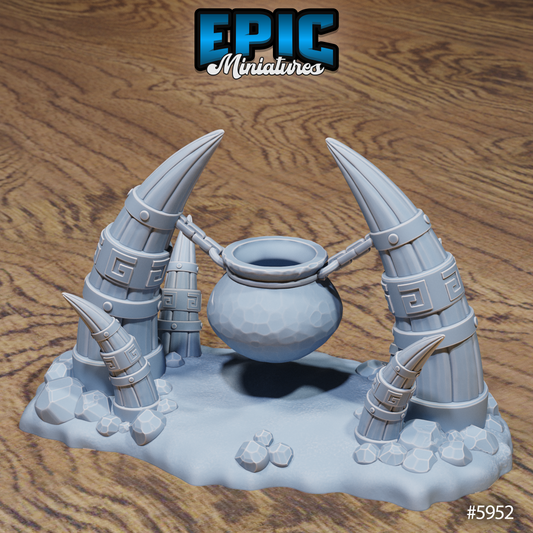 Snow Orc Village Terrain Set - Campfires, Cooking Pots and Tents (6 Variants Available) - Epic Miniatures