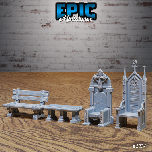 Heavenly Terrain Scatter Set - Chairs, Benches and Bookshelves (7 Variants Available) - Epic Miniatures