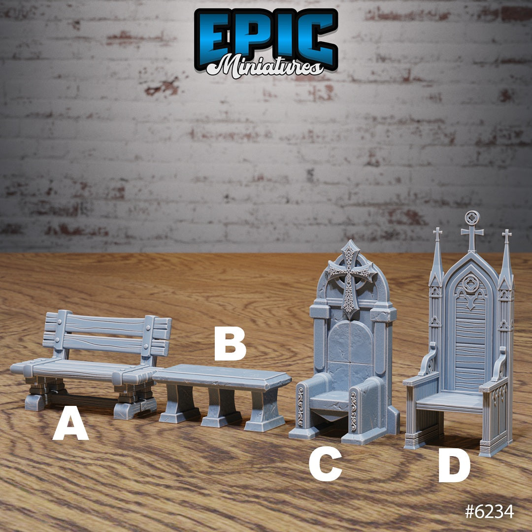 Heavenly Terrain Scatter Set - Chairs, Benches and Bookshelves (7 Variants Available) - Epic Miniatures