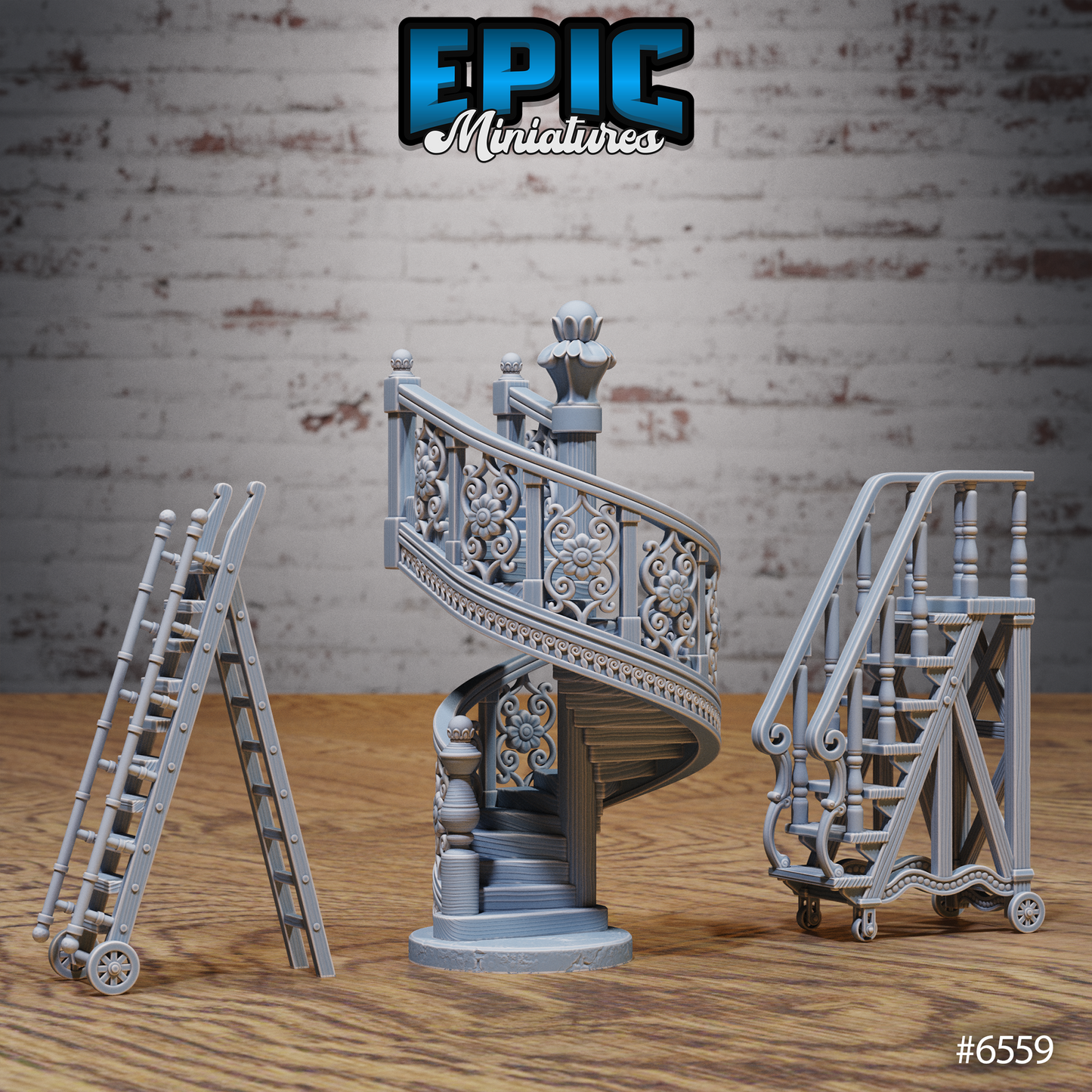 Magical Library Terrain Scatter Set - Stairs, Ladders & Wall Cages (6 Variants Available) - Epic Miniatures