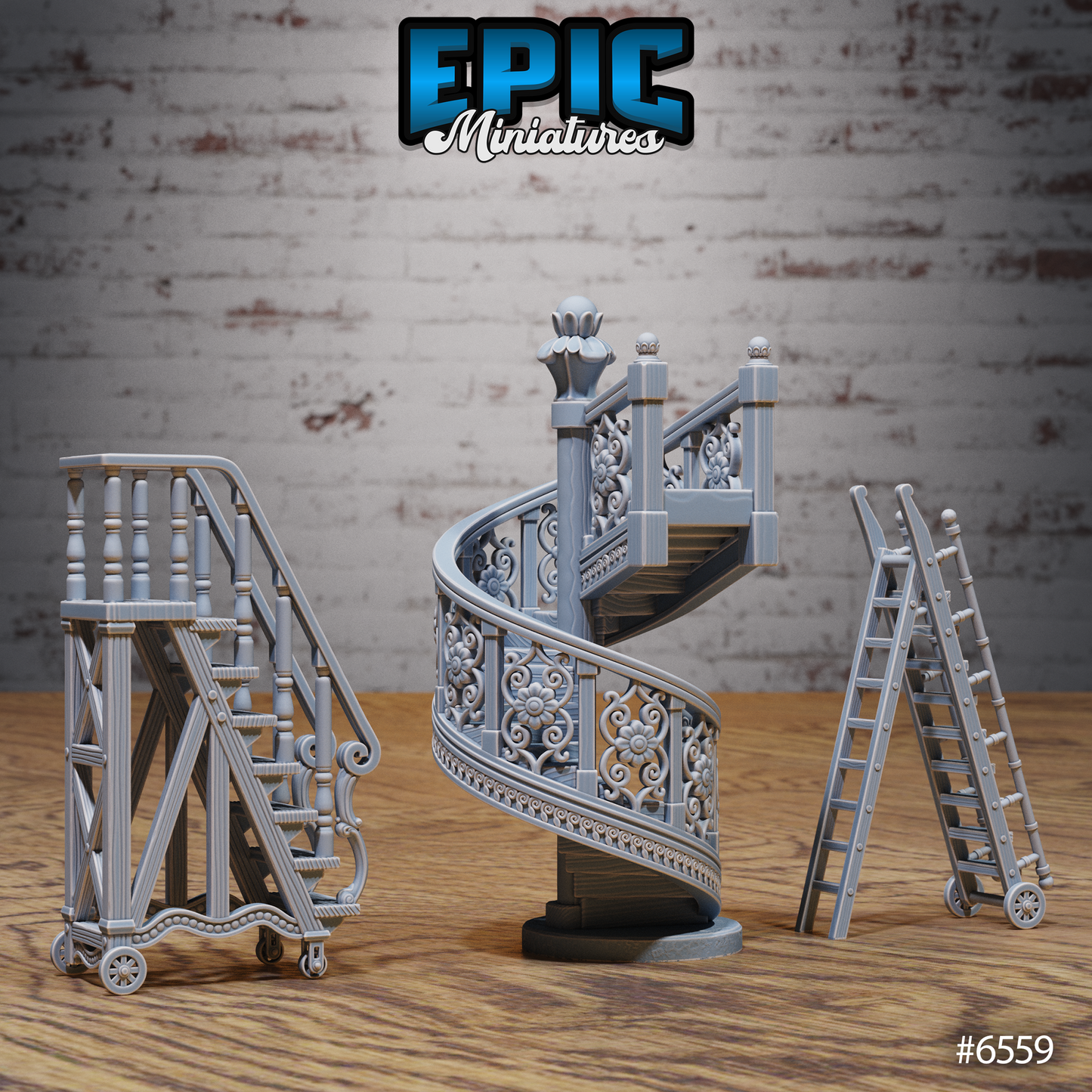 Magical Library Terrain Scatter Set - Stairs, Ladders & Wall Cages (6 Variants Available) - Epic Miniatures