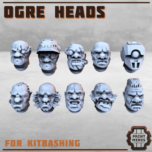 Ogre Heads - Kitbashing Set (10 Variants Available) - Print Minis