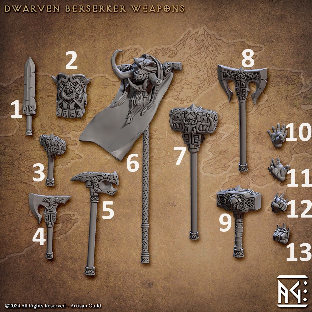 Dwarven Berserker Weapons and Hands (13 Variants Available) - Artisan Guild