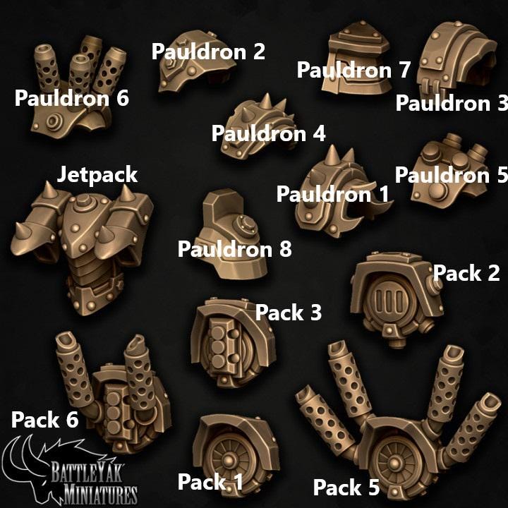 Beastorkk Pauldrons and Powerpacks, Customisation Pack - 28mm Scale (14 Variants Available) - Battle Yak