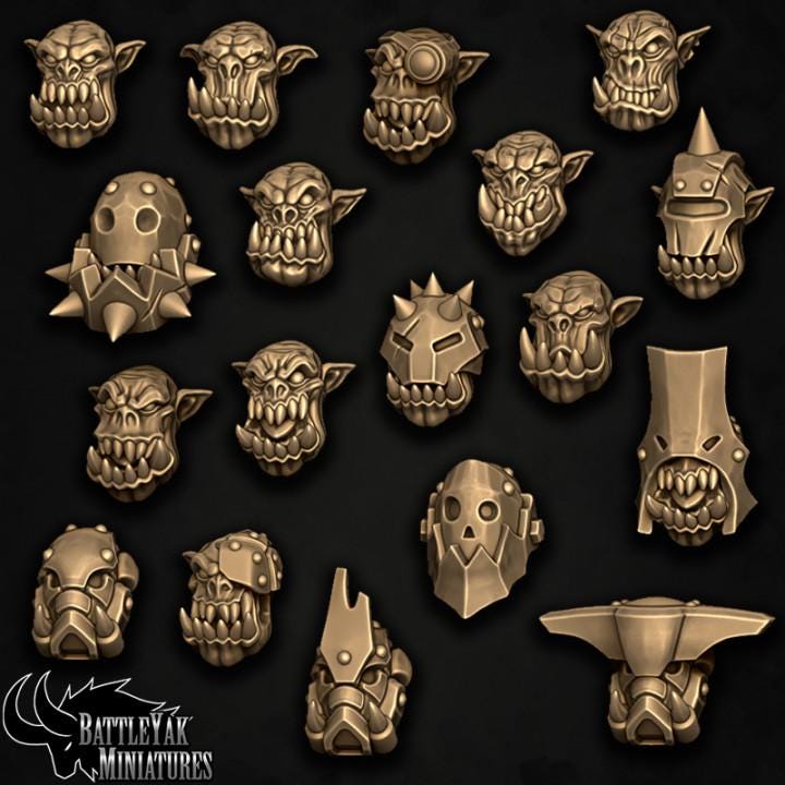 Beastorkk Heads, Customisation Pack - 32mm Scale (18 Variants Available) - Battle Yak