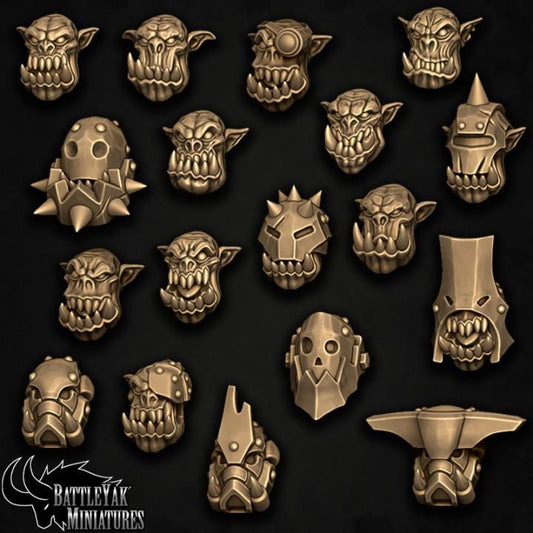 Beastorkk Heads, Customisation Pack - 32mm Scale (18 Variants Available) - Battle Yak