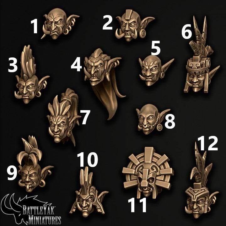 Trollkin Female Heads, Customisation Pack - 28mm Scale (12 Variants Available) - Battle Yak