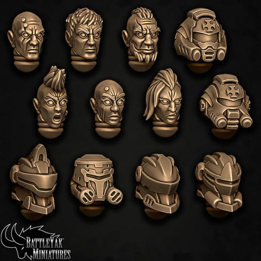 Sentinel-Paladin Heads, Customisation Pack - 28mm Scale (12 Variants Available) - Battle Yak