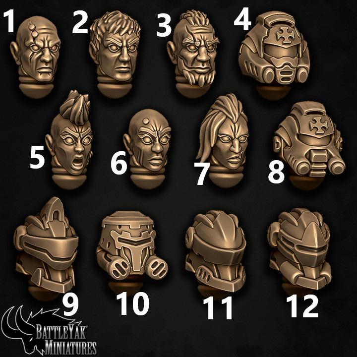 Sentinel-Paladin Heads, Customisation Pack - 28mm Scale (12 Variants Available) - Battle Yak