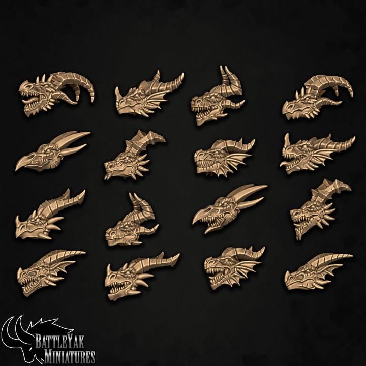 Drakkisan Wyrmspawn Heads, Customisation Pack - 28mm Scale (16 Variants Available) - Battle Yak