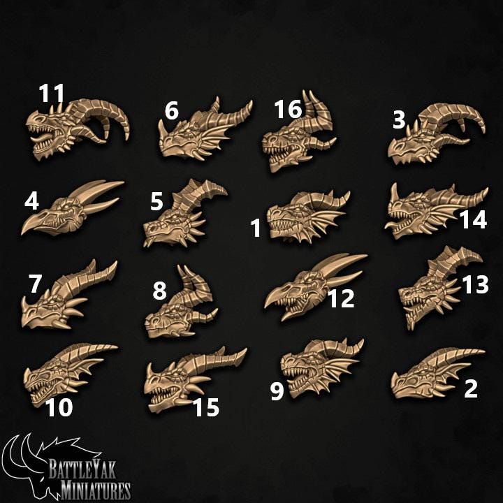 Drakkisan Wyrmspawn Heads, Customisation Pack - 28mm Scale (16 Variants Available) - Battle Yak