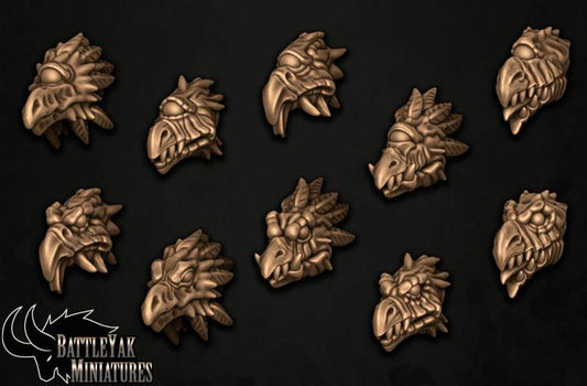 Deviaan Primeval Heads - Beaked, Customisation Pack - 28mm Scale (10 Variants Available) - Battle Yak