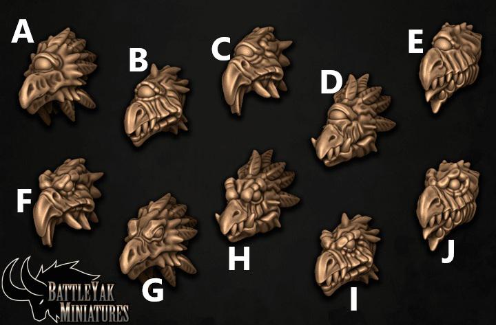 Deviaan Primeval Heads - Beaked, Customisation Pack - 28mm Scale (10 Variants Available) - Battle Yak