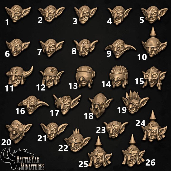 Skumgrot Heads, Longsnoots - Customisation Pack - 28mm Scale (26 Variants Available) - Battle Yak