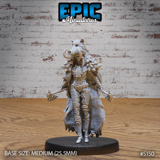 Boar Coat Warrior Lady (3 Variants Available) - Epic Miniatures