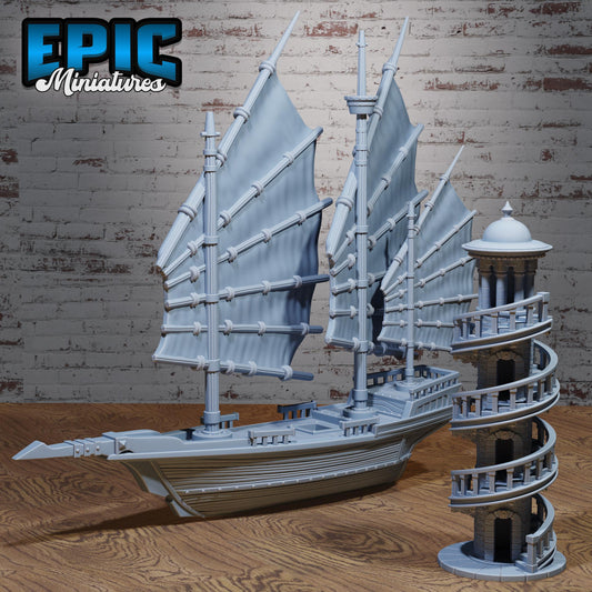 Oriental Lighthouse and Boat (2 Variants Available) - Epic Miniatures