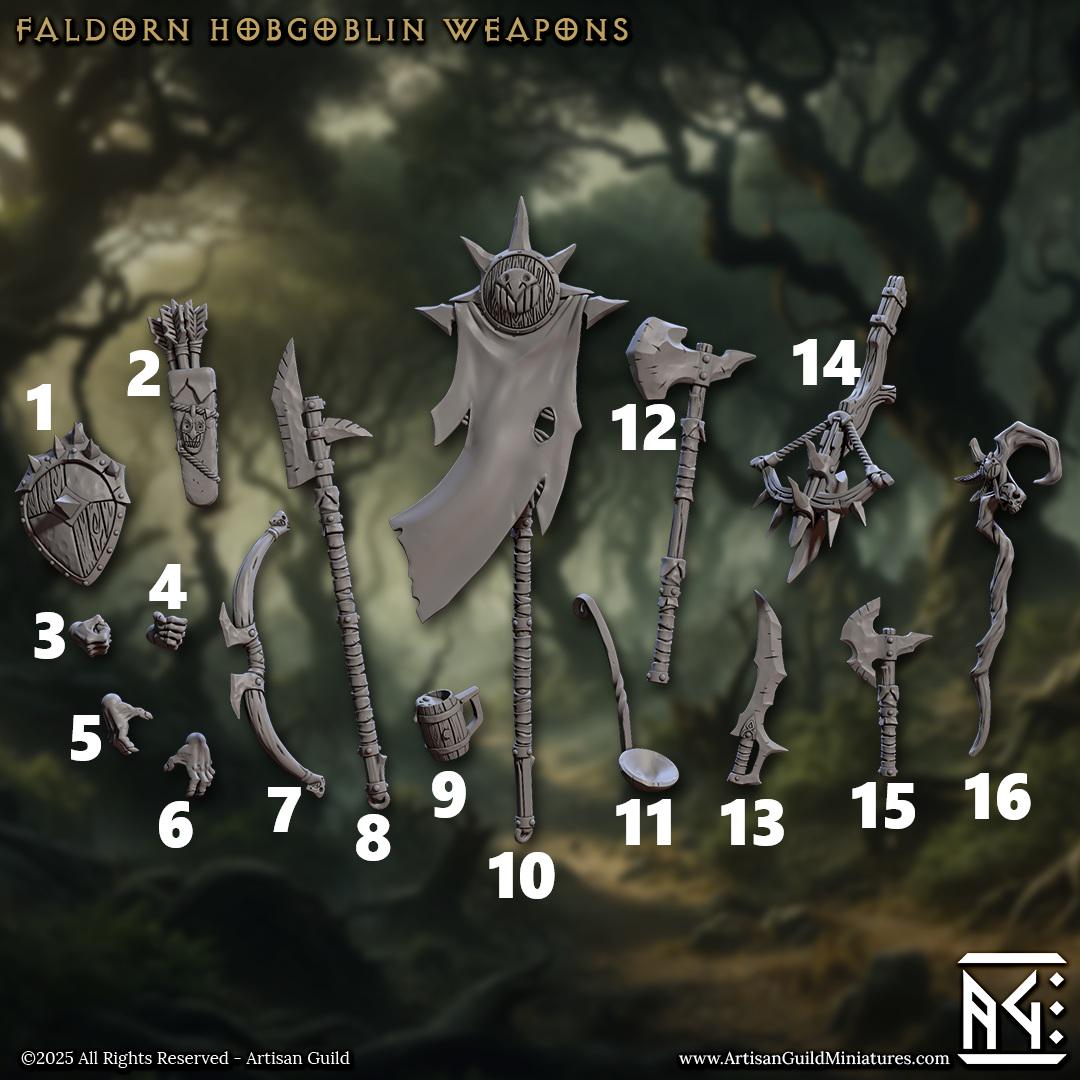 Faldorn Hobgoblin Hands and Weapons, 32mm Scale (16 Variants Available) - Artisan Guild