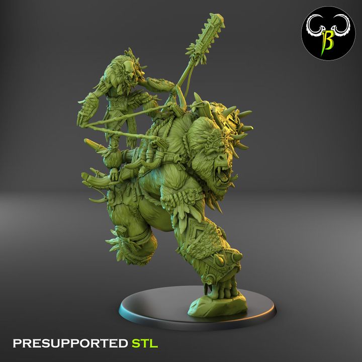 Khalambre + Grol'Jin, Troll Hero and Giant Ape Mount (2 Variants Available) - Clay Beast Creations