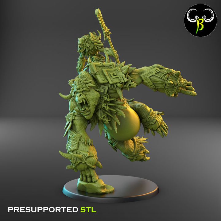 Khalambre + Grol'Jin, Troll Hero and Giant Ape Mount (2 Variants Available) - Clay Beast Creations