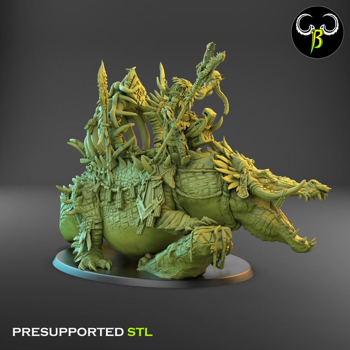 Def'Jaws, Giant Crocodile with Troll Rider - Clay Beast Creations