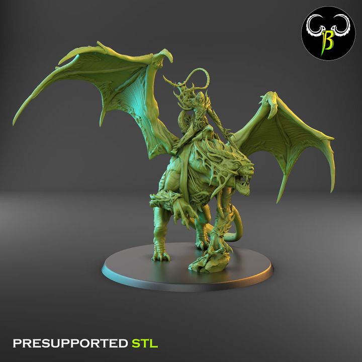 Slavemaster and Black Fury, Dark Elf Lord and Drake Mount - Clay Beast Creations