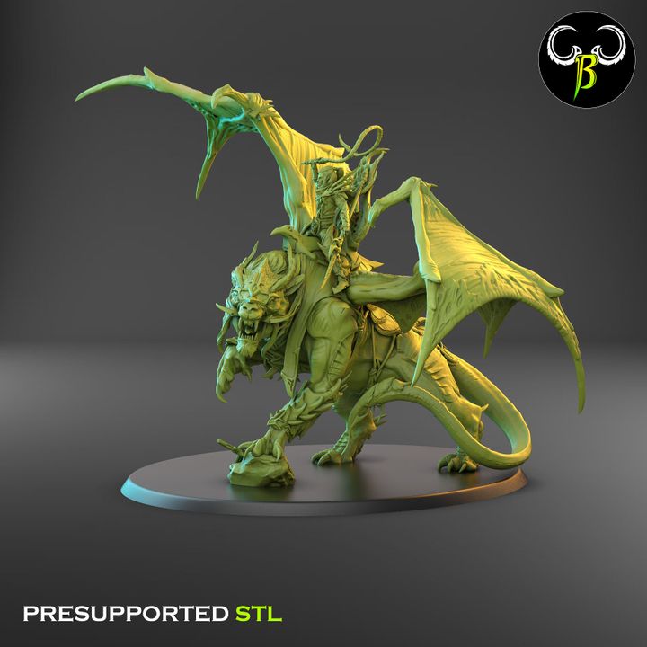 Slavemaster and Black Fury, Dark Elf Lord and Drake Mount - Clay Beast Creations