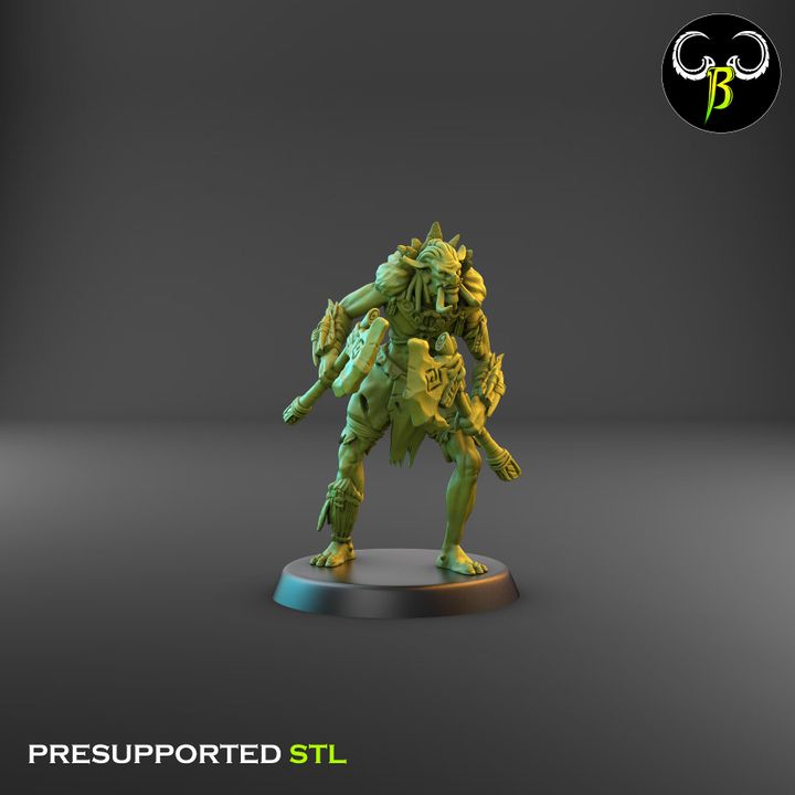 Tribztusks Double Axe Squad, Troll Soldiers (9 Variants Available) - Clay Beast Creations