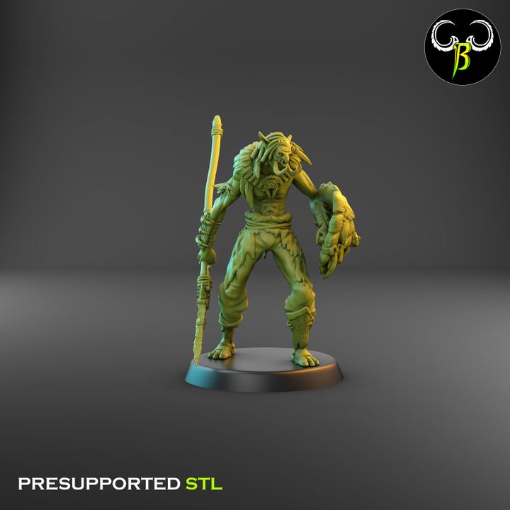 Tribztusks Spear & Shield Squad, Troll Soldiers (9 Variants Available) - Clay Beast Creations