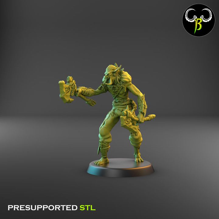 Tribztusks Double Axe Squad, Troll Soldiers (9 Variants Available) - Clay Beast Creations