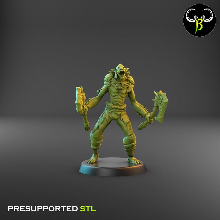 Tribztusks Double Axe Squad, Troll Soldiers (9 Variants Available) - Clay Beast Creations