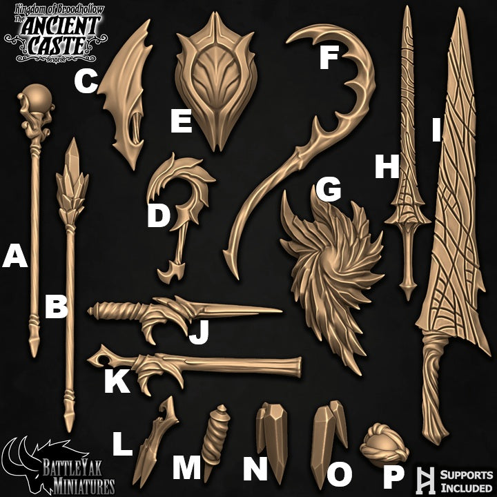 Ancient Caste Weapons & Trinkets, Insect Folk Customisation Pack - 28mm Scale (16 Variants Available) - Battle Yak