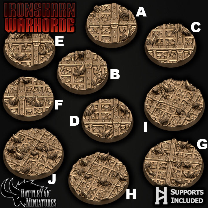 Iron Foundry Bases - Metal Grills and Flames Terrain Base Set (15 Variants Available) - Battle Yak