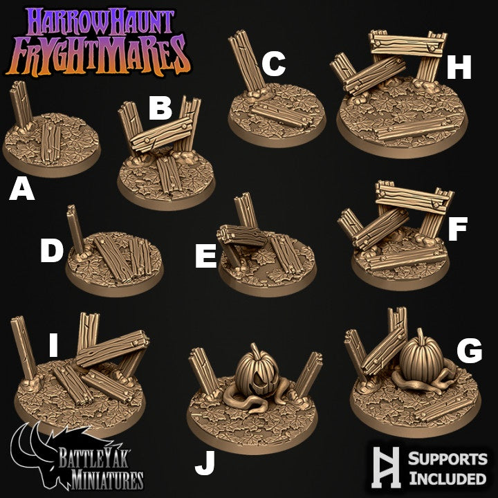 Harrowhaunt Fryghtmare Bases - Farmyard Fences and Jack'o'Lantern Base Set (15 Variants Available) - Battle Yak