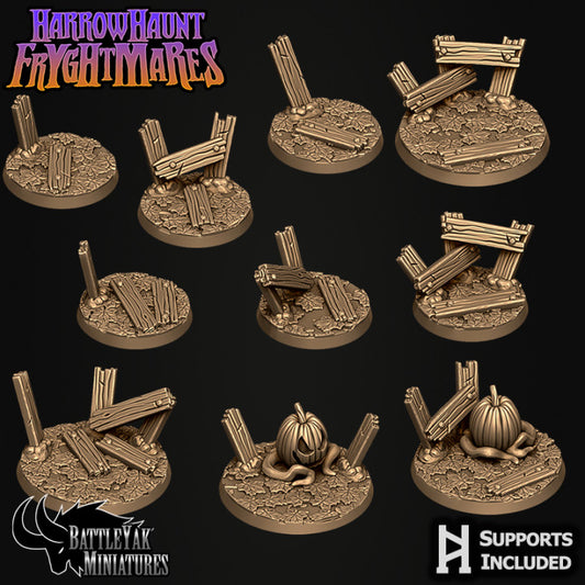 Harrowhaunt Fryghtmare Bases - Farmyard Fences and Jack'o'Lantern Base Set (15 Variants Available) - Battle Yak