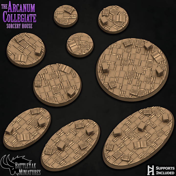 Arcanum Librarium Bases - Magical Books Terrain Base Set (34 Variants Available) - Battle Yak