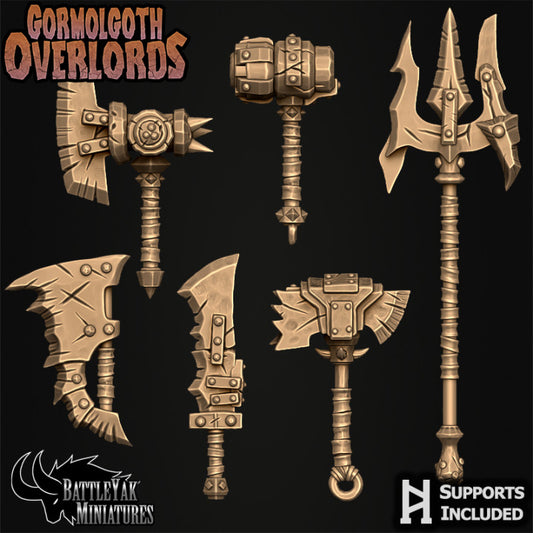 Gormolgoth Gear, Ogre Weapons Customisation Pack - 28mm Scale (15 Variants Available) - Battle Yak