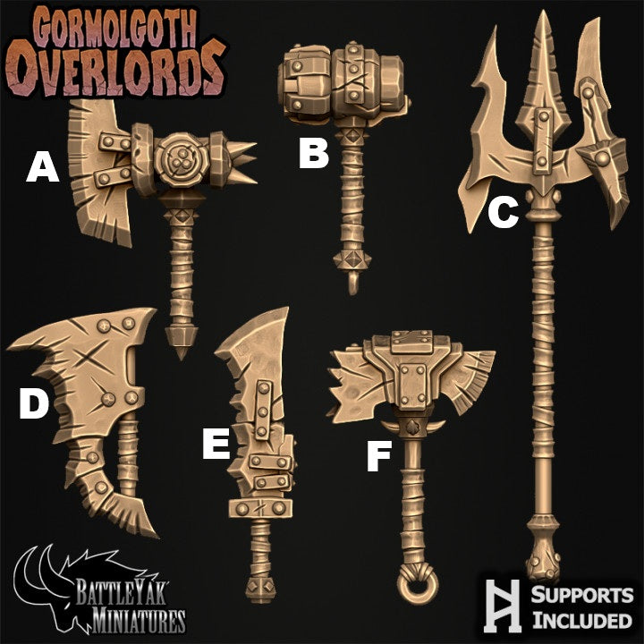 Gormolgoth Gear, Ogre Weapons Customisation Pack - 32mm Scale (15 Variants Available) - Battle Yak