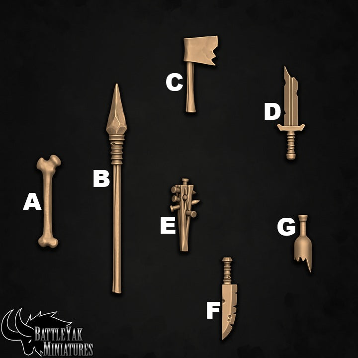 Grotgear Goblin Weapons, Customisation Pack - 32mm Scale (8 Variants Available) - Battle Yak