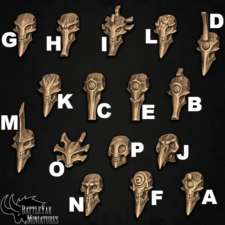 Dynasty of Nul Flayerfiends Heads, Mutated Undead Skulls Customisation Pack - 28mm Scale (16 Variants Available) - Battle Yak