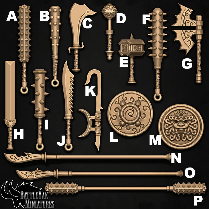 Dogu Shan Weapons and Shields, Guardian Fuu Dog Folk Customisation Pack - 28mm Scale (16 Variants Available) - Battle Yak