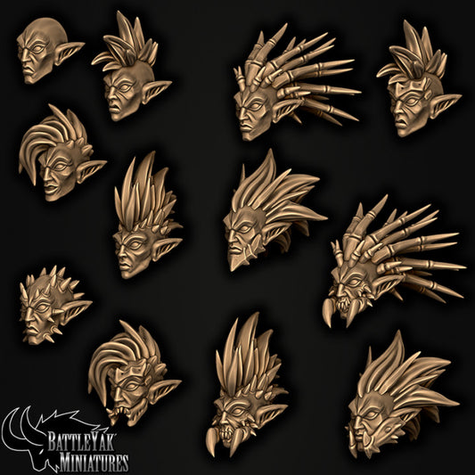 Primal Heart Eldarch Heads, Customisation Pack - 28mm Scale (12 Variants Available) - Battle Yak