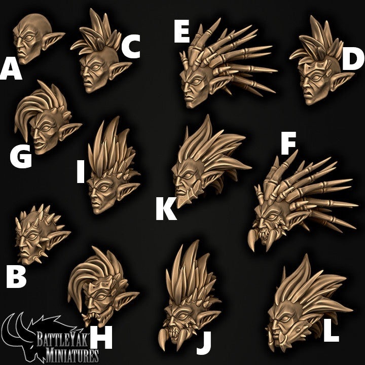 Primal Heart Eldarch Heads, Customisation Pack - 32mm Scale (12 Variants Available) - Battle Yak