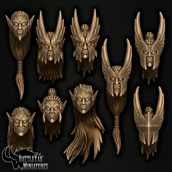 Bloodborn Eldarch Heads, Noble Elf Customisation Pack - 28mm Scale (14 Variants Available) - Battle Yak