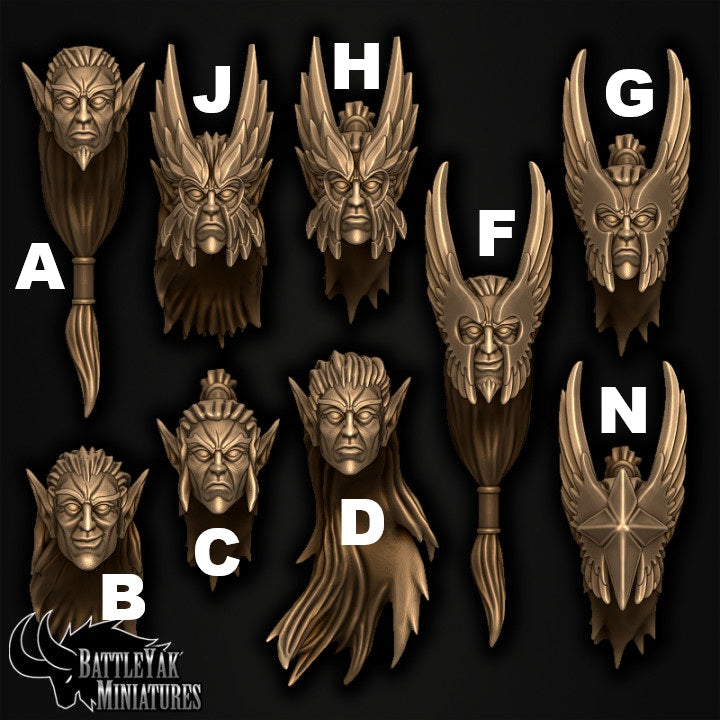 Bloodborn Eldarch Heads, Noble Elf Customisation Pack - 28mm Scale (14 Variants Available) - Battle Yak