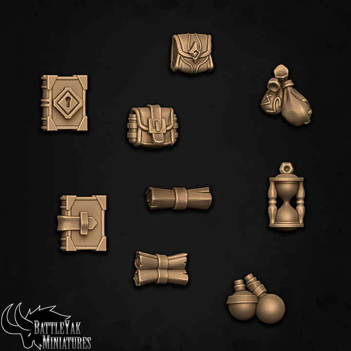 Arcanum Collegiate Weapons & Trinkets, Human Wizard Customisation Pack - 28mm Scale (23 Variants Available) - Battle Yak