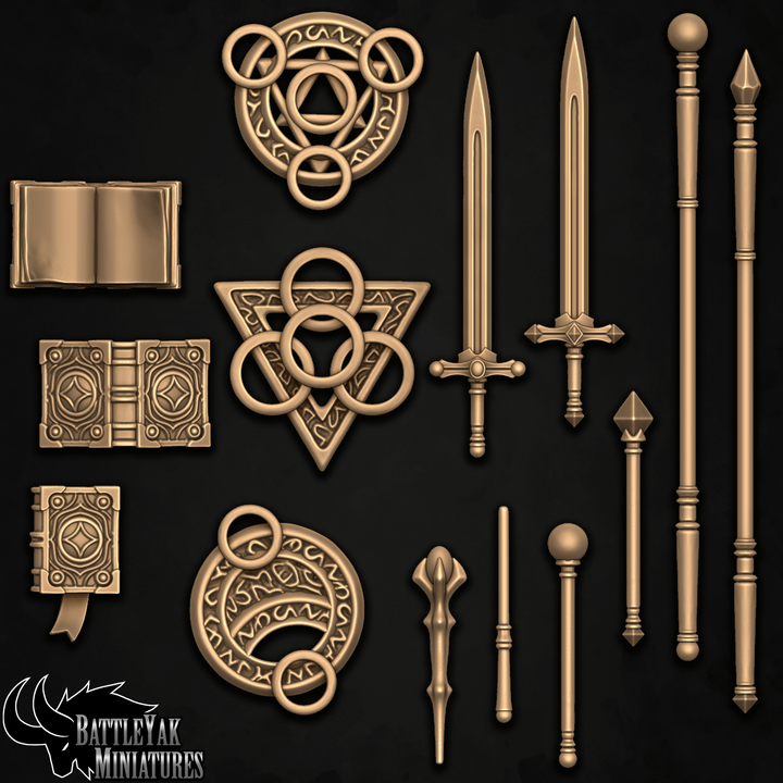 Arcanum Collegiate Weapons & Trinkets, Human Wizard Customisation Pack - 28mm Scale (23 Variants Available) - Battle Yak