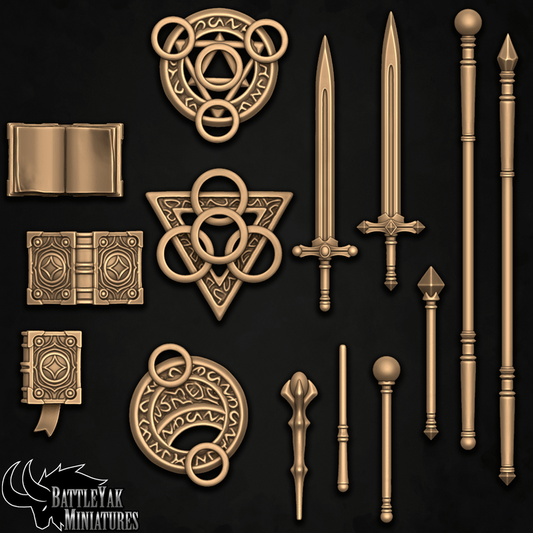Arcanum Collegiate Weapons & Trinkets, Human Wizard Customisation Pack - 28mm Scale (23 Variants Available) - Battle Yak