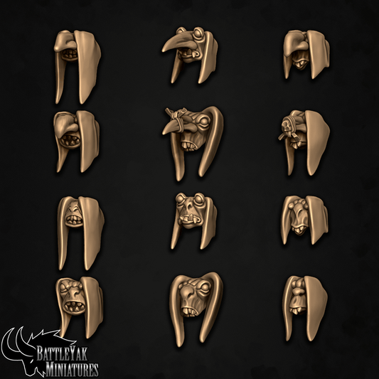 Moggrot Scrabbleslaves Goblin Heads - Floppy, Customisation Pack - 28mm Scale (12 Variants Available) - Battle Yak
